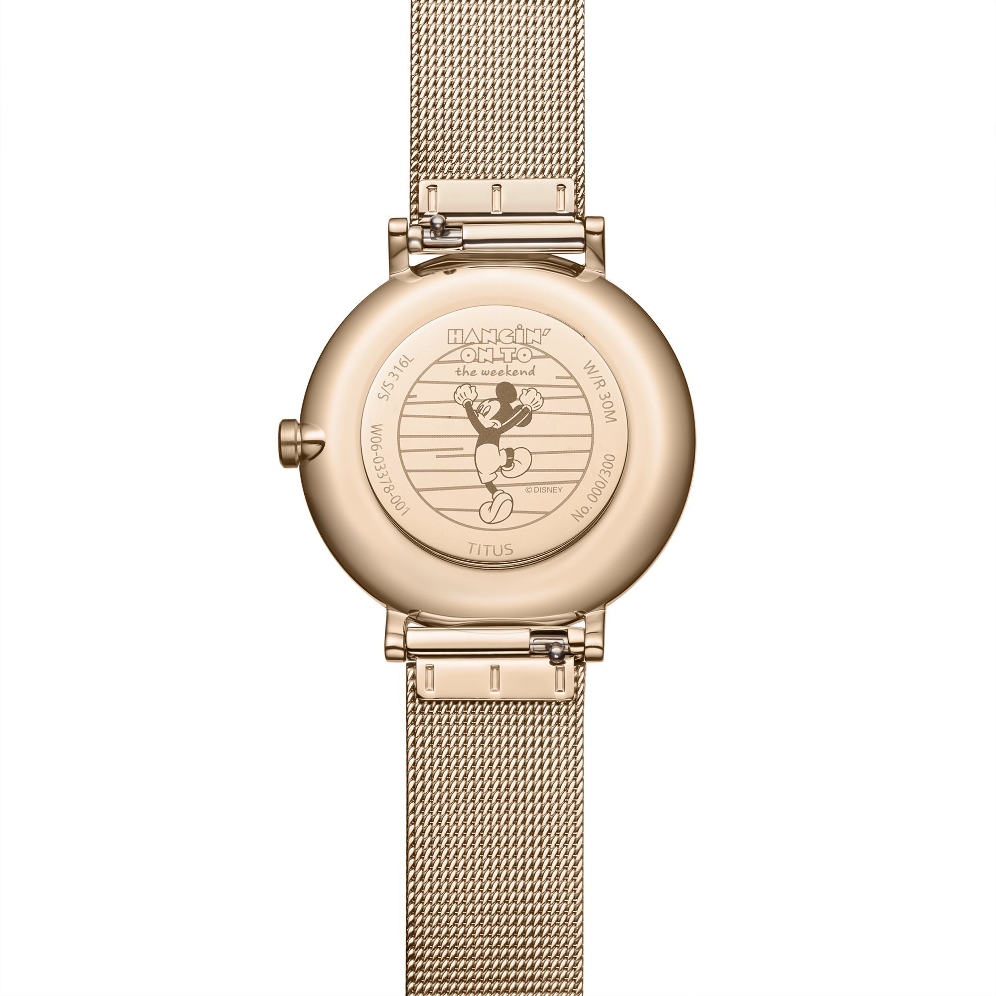 Nordic Tale Collection Mickey Mouse "ME TIME" Limited Edition Light Gold Mesh Band Watch W06-03378-001