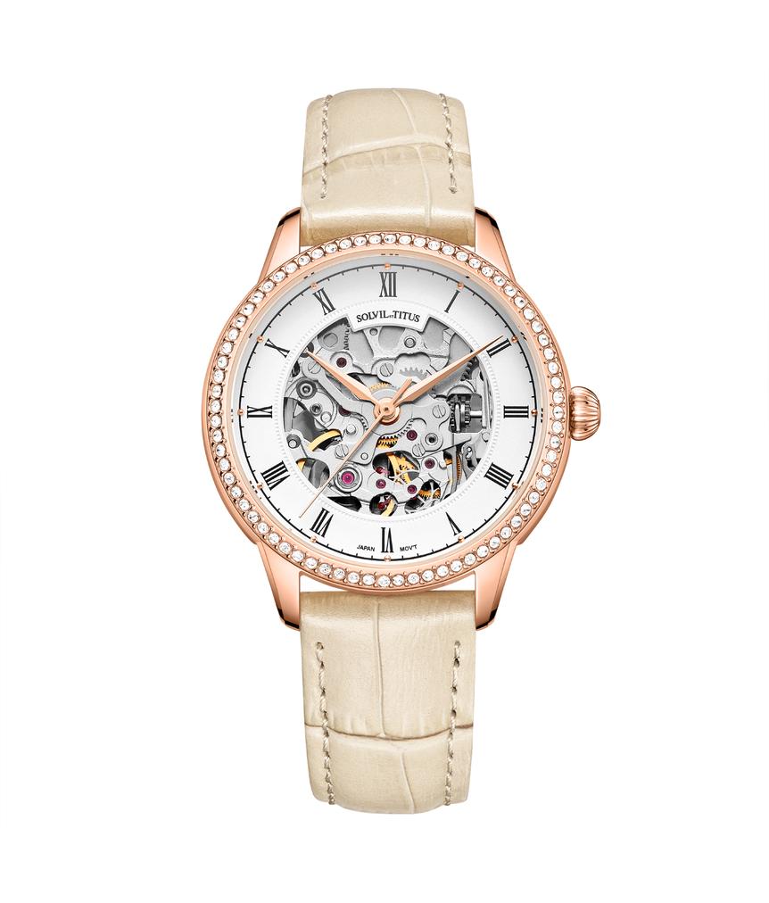 Classic 3 Hands Skeleton Mechanical Leather Watch  W06-03311-006