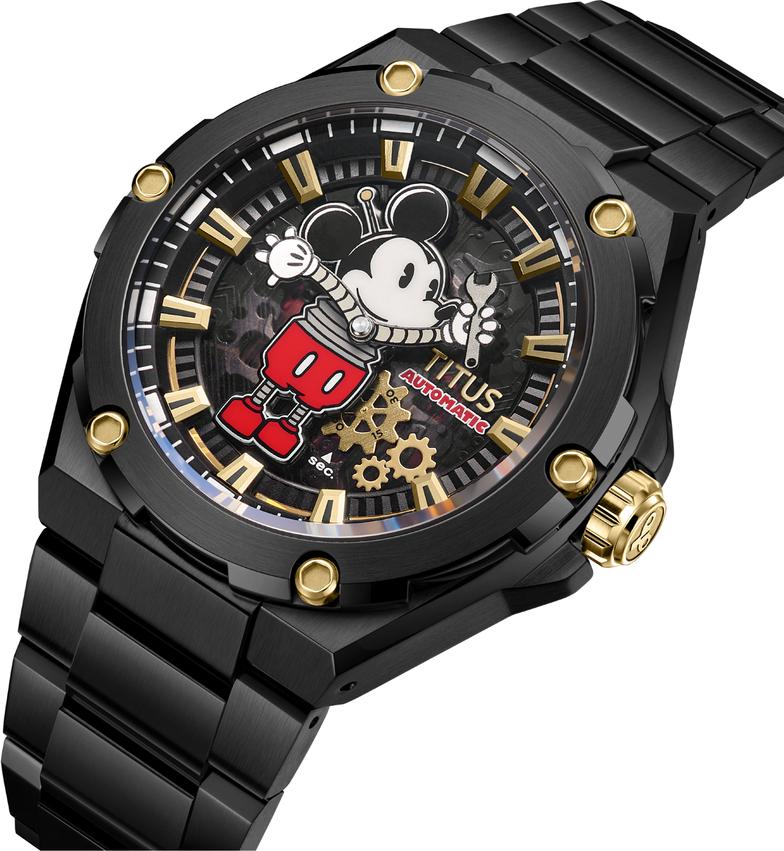 Voyager Collection Mickey Mouse "Charged Up" Limited Edition Black Stainless Steel Mechanical Skeleton Watch W06-03379-002