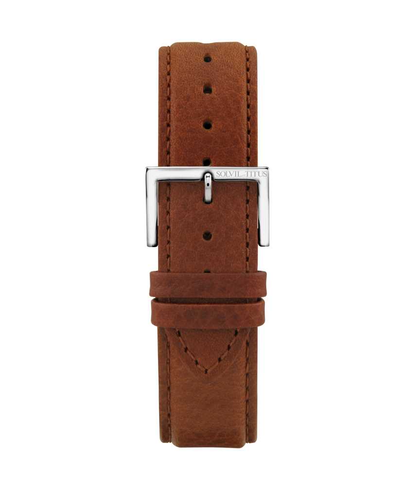 22 mm Brown Litchi Pattern Leather Watch Strap T06-021-09-101