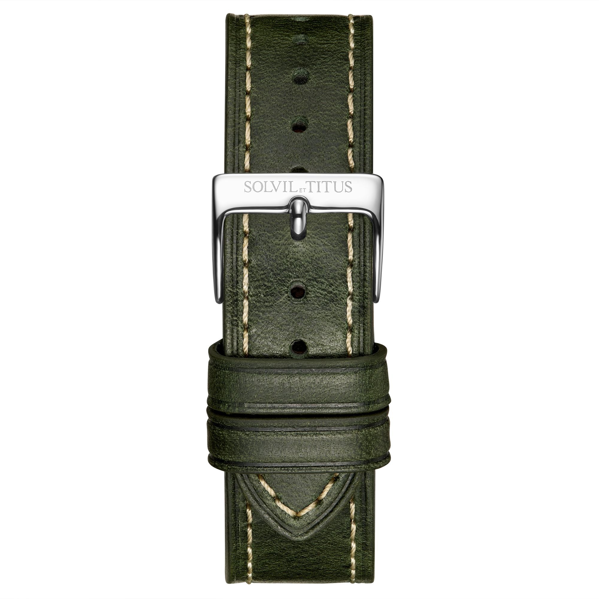 20mm Dark Green No Pattern Calf Leather Watch Strap T06-012-59-091