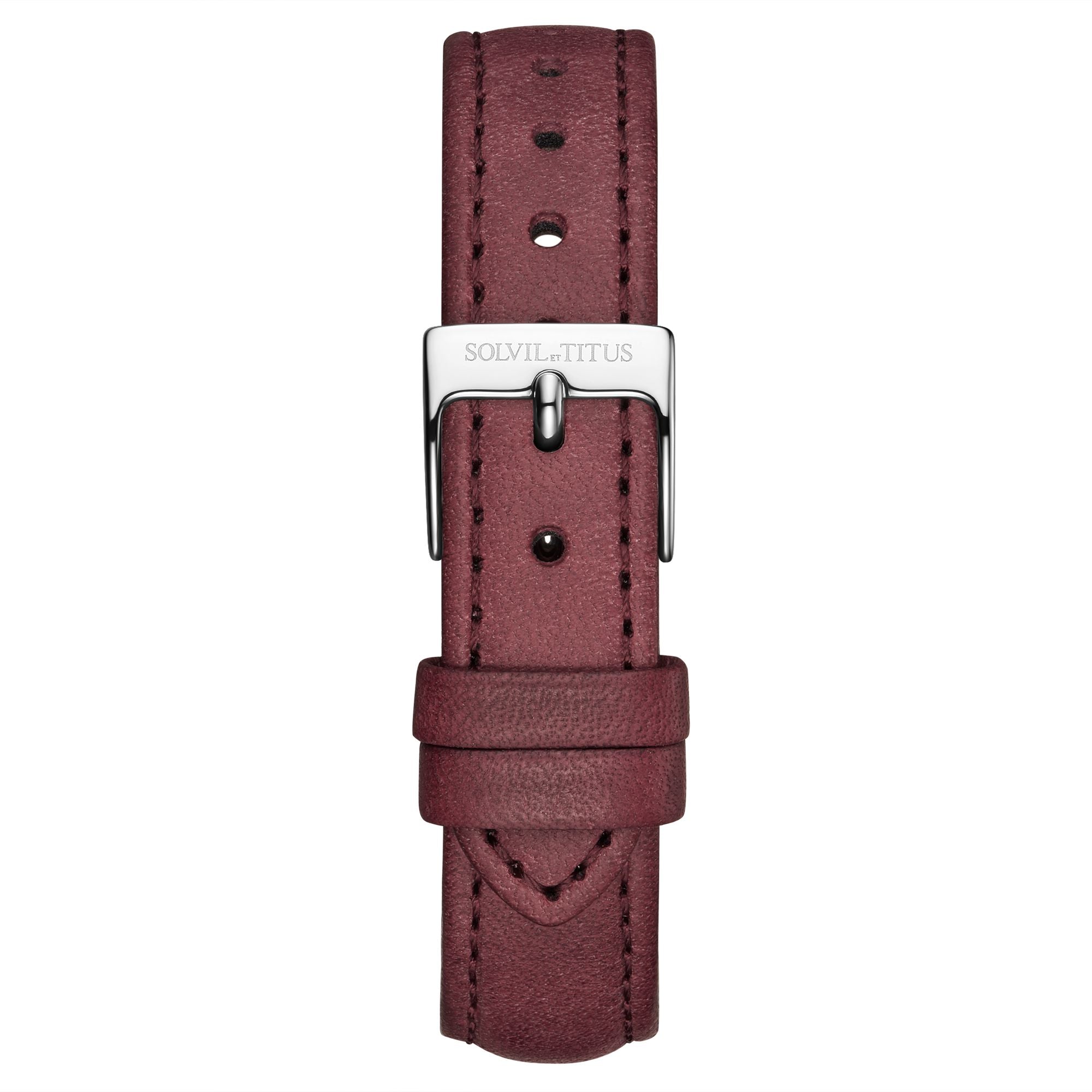 16mm Burgundy No Pattern Calf Leather Watch Strap T06-014-26-091