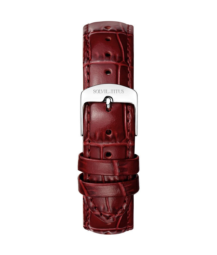 18mm Burgundy Croco Pattern Leather Watch Strap T06-033-26-011