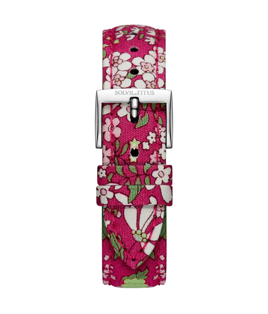 16mm Raspberry Floral Japanese Fabric Watch Strap T06-078-22-211