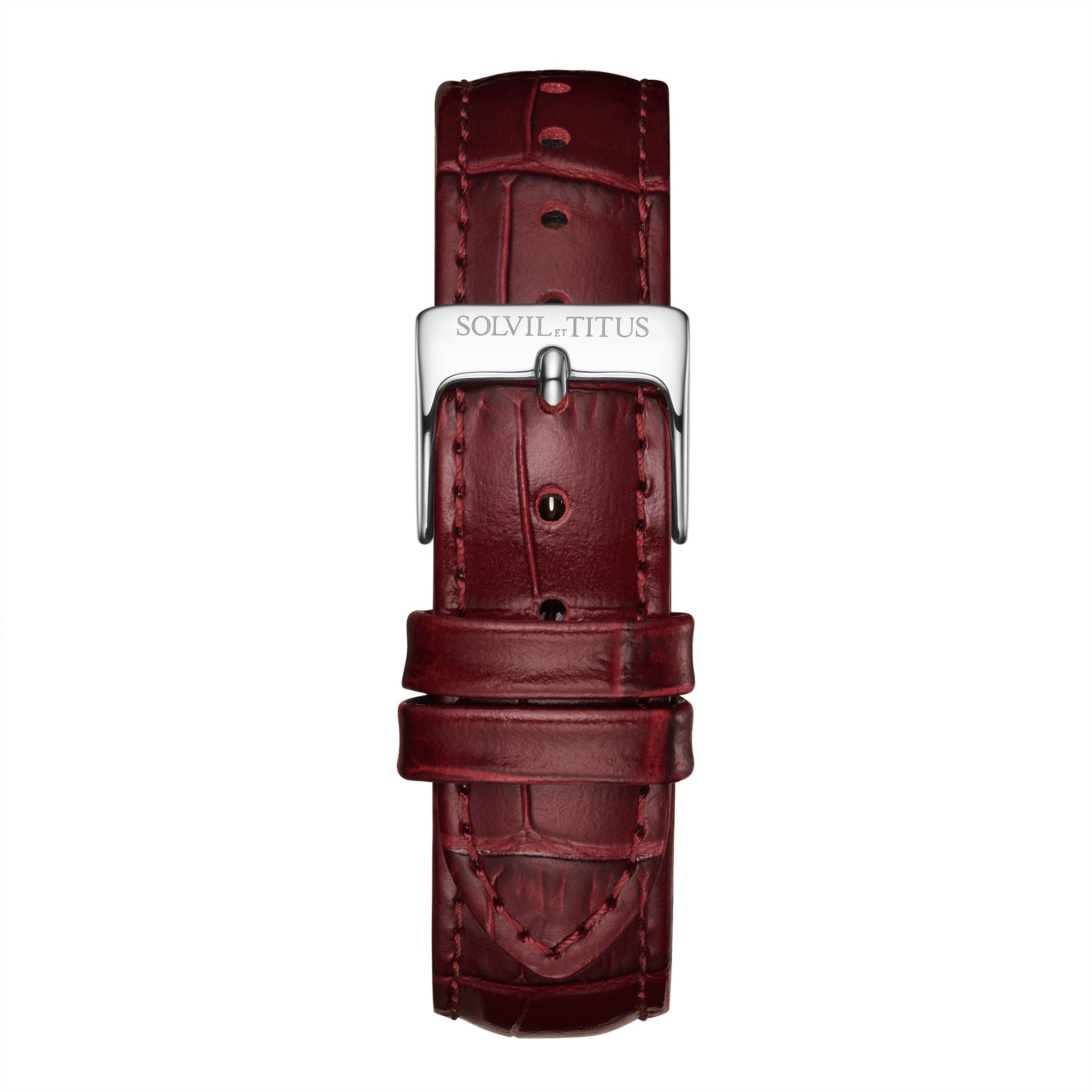 18mm Burgundy Croco Pattern Leather Watch Strap T06-143-26-011